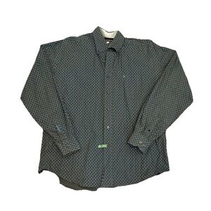 Men's Stetson Green Blue Patterned Long-Sleeve Button-Up Shirt